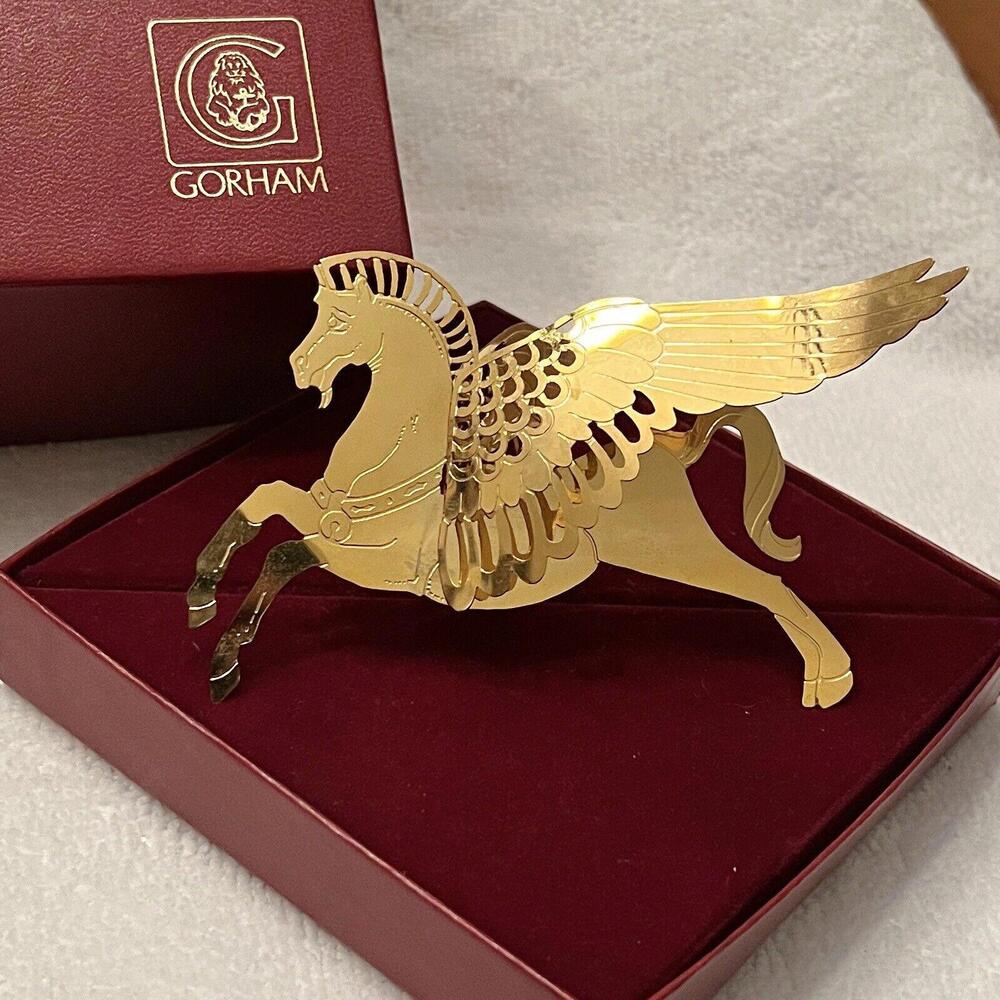 Vintage Gorham Golden Pegasus Ornament W/ Box - Broken Unicorn Horn